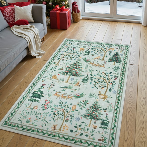 Lahome Christmas Washable Rug,3'x5' Rug Non Slip Soft Bedroom Rugs for Entryway Dorm, Ultra-Thin Boho Rugs for Living Room Stain Resistan Throw Carpet for Nursery Entrance Holiday Decor,Gray
