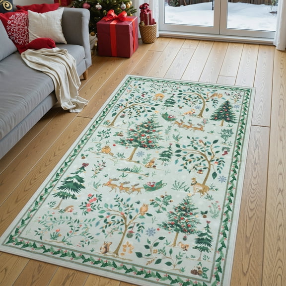 Lahome Christmas Washable Rug,3'x5' Rug Non Slip Soft Bedroom Rugs for Entryway Dorm, Ultra-Thin Boho Rugs for Living Room Stain Resistan Throw Carpet for Nursery Entrance Holiday Decor,Gray