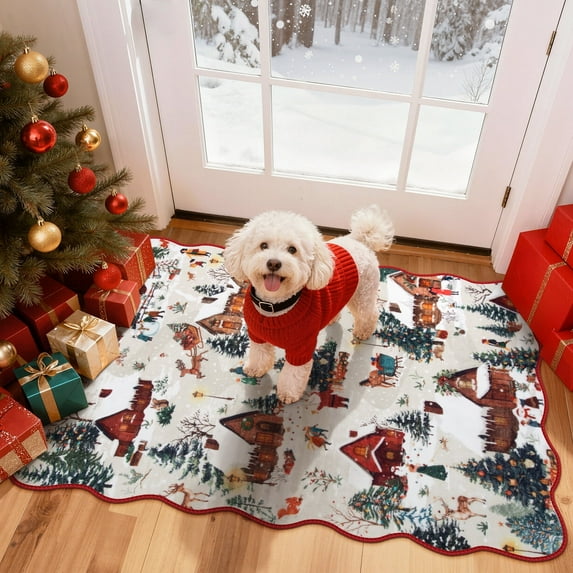 Lahome Decor 2' x 3' Christmas Area Rug,2x3ft Small Entryway Rug For Entryway Holiday Decor Bathroom Washable Non-slip Soft Throw Rugs,Beige