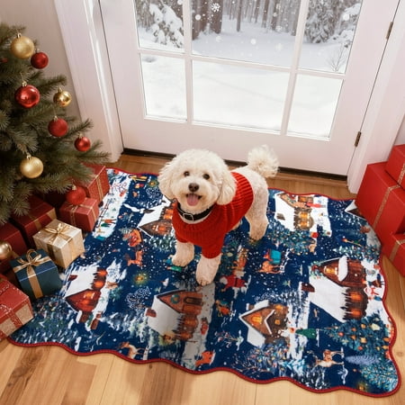 Lahome Decor 2' x 3' Christmas Area Rug,2x3ft Small Entryway Rug For Entryway Holiday Decor Bathroom Washable Non-slip Soft Throw Rugs,Blue