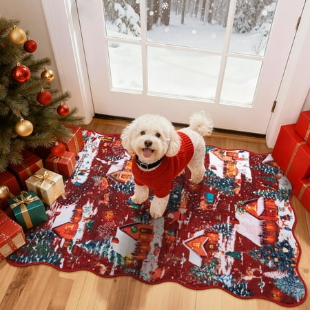 Lahome Decor 2' x 3' Christmas Area Rug,2x3ft Small Entryway Rug For Entryway Holiday Decor Bathroom Washable Non-slip Soft Throw Rugs,Red