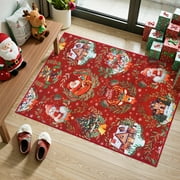 Lahome Decor 2'x 3' Small Christmas Area Rug,2x3ft Entryway Rug For Indoor Entrance,Elk, Christmas Tree, Sleigh, House Pattern Non Slip Washable Throw Rugs, Red
