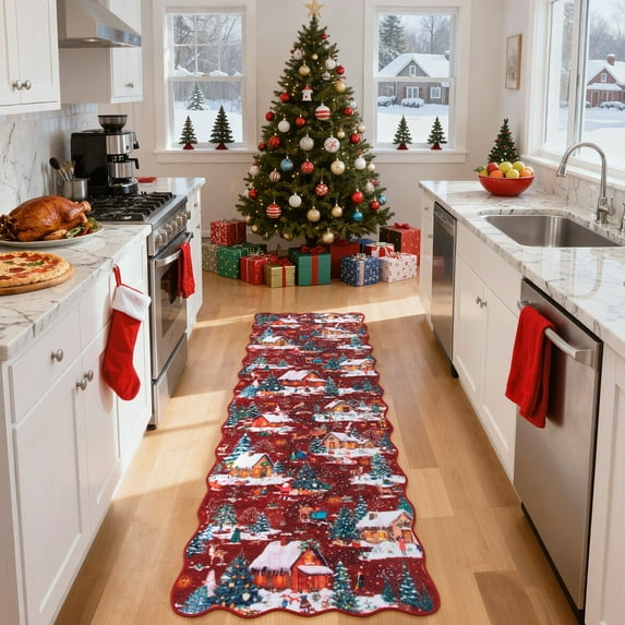 Lahome Decor 2' x 6' Christmas Runner Rugs For Hallway Kitchen Entryway Holiday Decor Bathroom Living Room Entryway Laundry Room Washable Non-slip Soft Carpet,Red