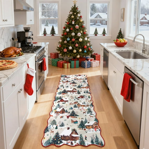 Lahome Decor 2' x 6' Christmas Runner Rugs For Hallway Kitchen Entryway Holiday Decor Bathroom Living Room Entryway Laundry Room Washable Non-slip Soft Carpet,Beige