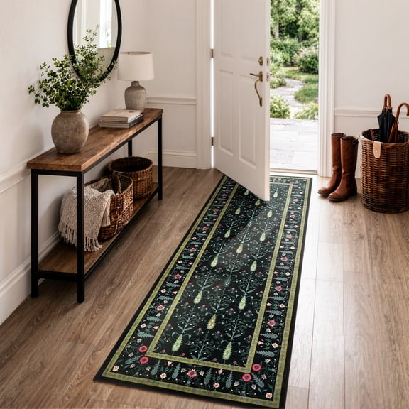 Lahome Decor 2'x6' Area Rugs for Living Room Kitchen Traditional Washable Rugs, Vintage Non Slip Soft Ultra-Thin Elegant Carpet Oriental Flower Rug Indoor for Bedroom Dining Room Bedroom Black