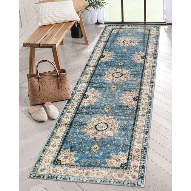 Lahome Decor 2'x8' Oriental Floral Medallion Runner Rug Rubber Backing for Hallway,Kitchen,Non Slip Machine Washable Indoor Vintage Rrea Rug for Bedroom Dining Room Office