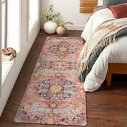 Lahome Decor 2'x3' Vintage Oriental Medallion Pattern Area Rug,Ultra-Thin Washable Vintage Area Rug,Non-Slip Rugs for Bathroom,Entryway,Oriental Medallion Bedroom Mat,Orange