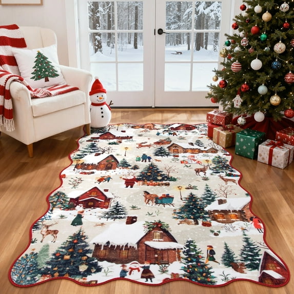 Lahome Decor 3' x 5' Christmas Area Rug,3x5ft Washable Entryway Rug For Living Room Bedroom Kitchen Entryway Holiday Decor Bathroom Non-slip Soft Carpet,Beige