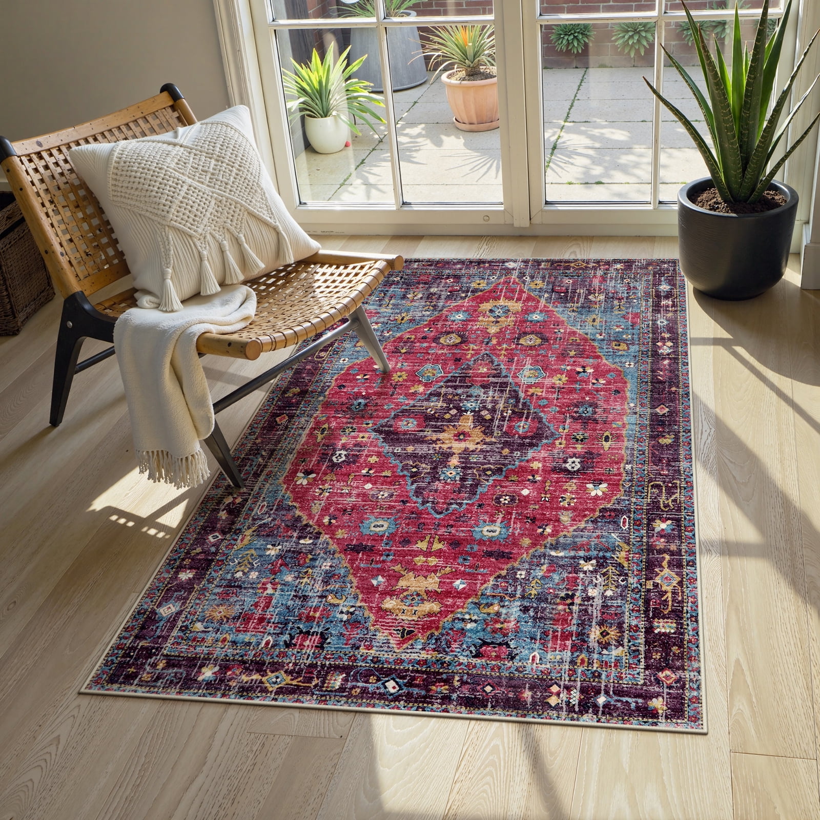 Lahome Decor 3'x5' Area Rug, Machine Washable Low Pile Vintage Faux ...