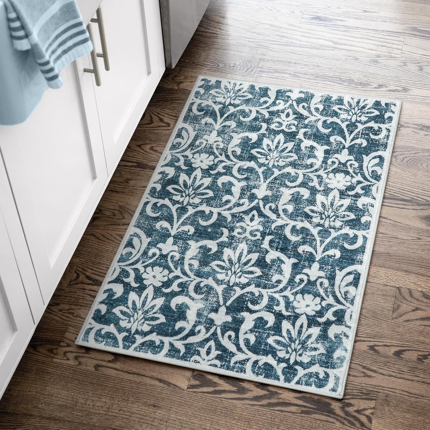 Blue Entry Rugs Lahome Decor 3'x5'Vintage Washable Rugs, Blue Rugs for Bedroom Non Slip ...