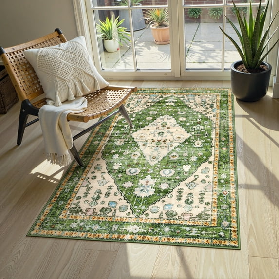 Lahome Decor 3x5 Area Rug Boho Tribal Rugs for Living Room Machine Washable Bedroom Rug, Turkish Aesthetic Soft Non-Slip Non-Shedding Faux Wool Throw Rug for Camper Entryway Office Carpet