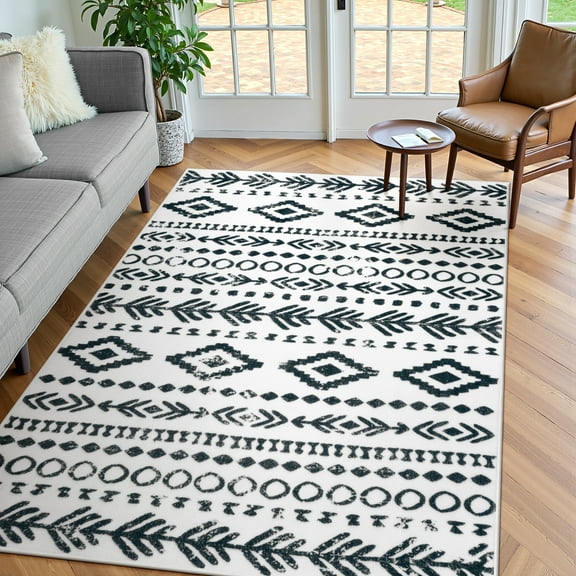 Lahome Decor 4'x 6' Modern Moroccan Trellis Rug,Area Rug Shaggy High Pile for Living Room,Washable Rugs,Moroccan Area Rug Soft Geometric Carpet,Non-Slip Rubber Backing,Indoor Rug for Bedroom,White