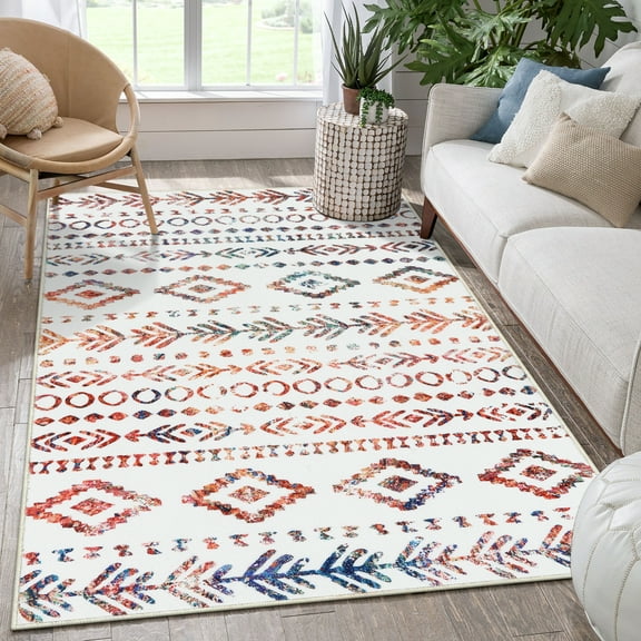 Lahome Decor 5'x 7' Modern Moroccan Trellis Rug,Area Rug Shaggy High Pile for Living Room,Washable Rugs,Moroccan Area Rug Soft Geometric Carpet,Non-Slip Rubber Backing,Indoor Rug for Bedroom,Colorful