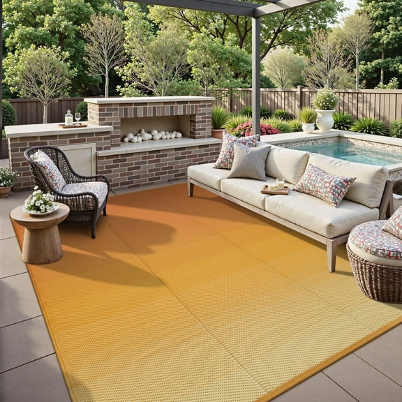 Lahome Decor 5'x 8' Outdoor Rug,Waterproof Patio Rug Reversible Indoor Outdoor Rug Lightweight Plastic Straw Rug for RV Camping Deck Balcony,Sunset