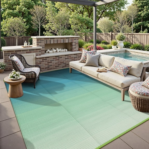 Lahome Decor 5'x 8' Outdoor Rug,Waterproof Patio Rug Reversible Indoor Outdoor Rug Lightweight Plastic Straw Rug for RV Camping Deck Balcony,Teal