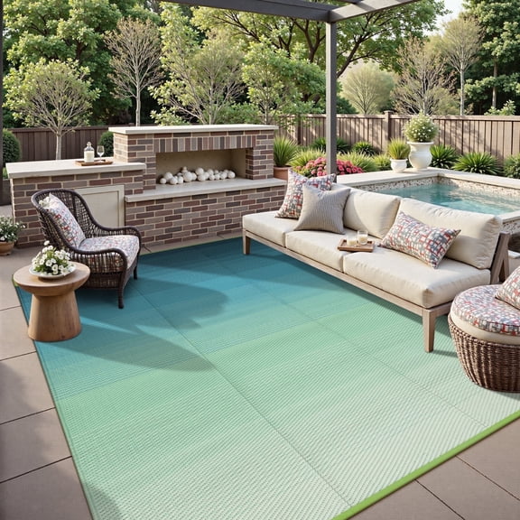Lahome Decor 5'x 8' Outdoor Rug,Waterproof Patio Rug Reversible Indoor Outdoor Rug Lightweight Plastic Straw Rug for RV Camping Deck Balcony,Teal