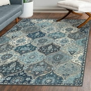 Moynesa 5'x7' Area Rug for Living Room Moroccan Trellis Machine Washable Rug Non-Slip Ultra-Thin Soft Indoor Rug for Kitchen Entryway Bathroom Bedroom Office Carpet,Blue