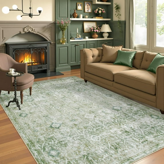 Lahome Decor 5'x7' Boho Tribe Area Rug for Living Room,5x7ft Machine Washable Rugs for Bedroom, Soft Non-Slip Low Pile Indoor Floor Accent Carpet for Office Entryway Nursery Dining Room - Green