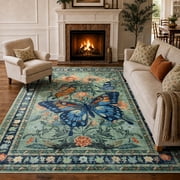 Lahome Decor 5'x7' Butterfly Bedroom Rug,Area Rugs 5x7ft Rugs for Living Room, Non-Slip Washable Rugs Stain Resistant Bo