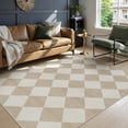 thumbnail image 1 of Lahome Decor 5'x7' Modern Washable Area Rugs for Living Room, 5x7ft Non-Slip Rugs for Bedroom, Farmhouse Checkered Rug, Moroccan Neutral Soft Low Pile Carpet for Office Dining Room Playroom,Beige, 1 of 9