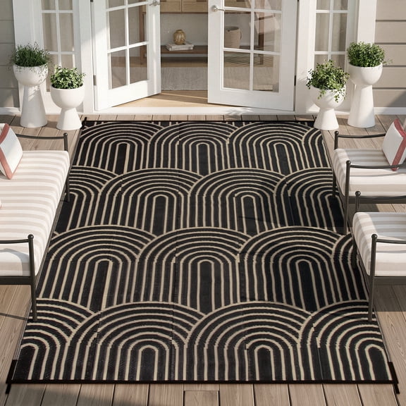 Lahome Decor 6’X9’ Rainbow Outdoor Rug for Patio,Beach Mats Waterproof, Camping Rug for Outside RV, Portable Plastic Straw Outdoor Area Rug for Backyard, Garden, Pool Deck