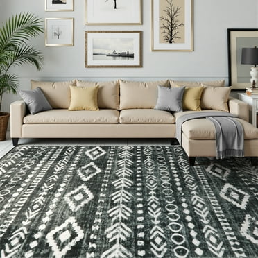 Lahome Decor 6'x 9' Modern Moroccan Trellis Rug,Area Rug Shaggy High Pile for Living Room,Washable Rugs,Moroccan Area Rug Soft Geometric Carpet,Non-Slip Rubber Backing,Indoor Rug for Bedroom,Black