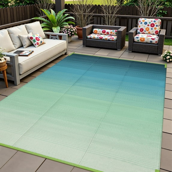 Lahome Decor 6'x 9' Outdoor Rug,Waterproof Patio Rug Reversible Indoor Outdoor Rug Lightweight Plastic Straw Rug for RV Camping Deck Balcony,Teal