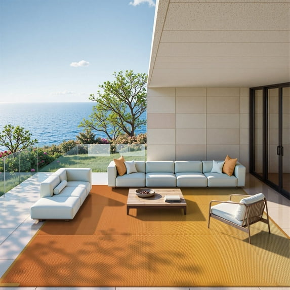 Lahome Decor 8'x 10' Outdoor Rug,Waterproof Patio Rug Reversible Indoor Outdoor Rug Lightweight Plastic Straw Rug for RV Camping Deck Balcony,Sunset