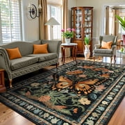 Lahome Decor 8'x10' Butterfly Area Rugs, 8x10ft Large Washable Rugs for Living Room, Non-Slip Bedroom Rugs Stain Resista