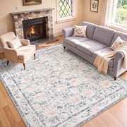 Lahome Decor 8'x10' Floral Living Room Rugs,8x10ft Boho Area Rug for Bedroom Machine Washable Rug- Non-Slip Soft Indoor