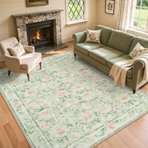 Lahome Decor 8'x10' Floral Living Room Rugs,8x10ft Boho Area Rug for Bedroom Machine Washable Rug- Non-Slip Soft Indoor Carpet, Stain Resistant Low Pile for Farmhouse,Dining Room,Office,Green