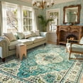 thumbnail image 1 of Lahome Decor 9'x12'Oriental Floral Medallion Area Rug for Living Room,Non Slip Machine Washable Vintage Indoor Rug,Vintage Printed Rug,Low Pile Lightweight Vintage Rug for Bedroom,Sky Blue, 1 of 9