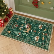 Lahome Decor Christmas Area Rug,2x3 Entry Rug Non-Slip Washable Indoor Door Mat for Living Room,Moroccan Holiday Xmas Decor Floor Carpet for Bedroom Kitchen Entryway Bathroom,Green
