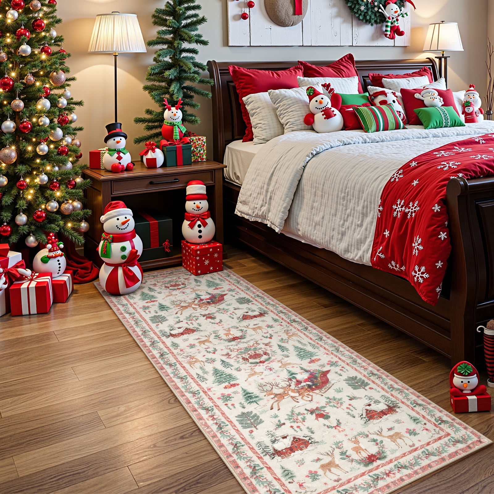 Xmas Tree Rug Lahome Decor Christmas Hallway Runner Rug, 2' x 6', Elk, Snowflakes ...