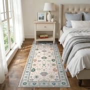 Lahome Decor Modern Oushak Bedroom Runner Rug, Boho Floral 2x6 Runners for Hallways 6ft, Non Slip Washable Soft Rug Kitc