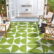Lahome Decor Outdoor Rug 6'x9' Waterproof Reversible Patio Rug Geometric Indoor Outdoor Rugs Lightweight Plastic Straw Ourdoor Carpet for Outside RV Porch Balcony Garden Deck,Green & White