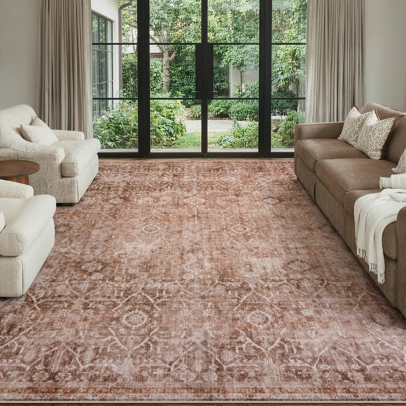 Lahome Extra Large Washable Rug 9x12 Terracotta - Farmhouse Vintage ...