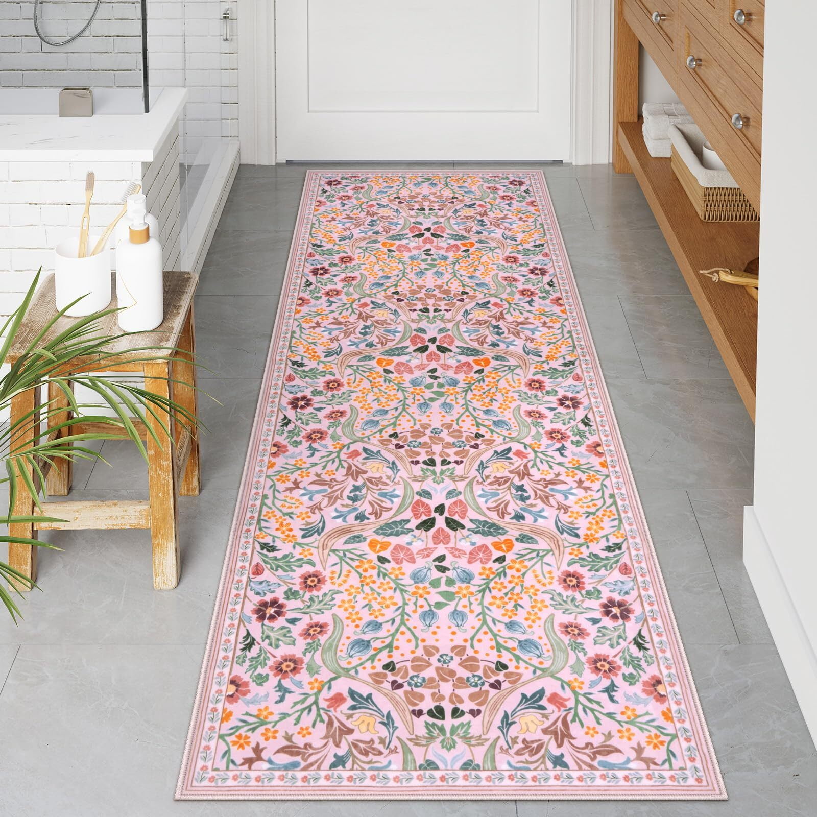 Pink Rug Dorm Lahome Floral 3'x5' Pink Rug for Bedroom Girls, Washable Soft Nursery ...