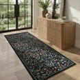 thumbnail image 1 of Lahome Floral Kitchen Runner Rug, 2'x6' Runners for Hallways 6ft Non Slip Washable Soft Rug Runner, Boho Botanical Ultra Thin Stain Resistant Carpet Runner for Bathroom Entryway, Black, 1 of 12