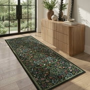 Lahome Floral Kitchen Runner Rug 2'x6', Washable Runners for Hallways Non Slip Green Soft Bathroom Carpet Runner, Boho U