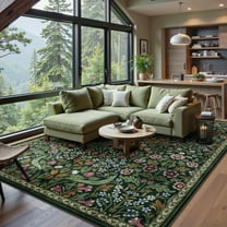 Lahome Floral Washable 8'x10' Rug, Large Rugs for Living Room, Green Soft 8 x 10 Boho Bedroom Rugs, Non Slip Botanical Ultra Thin Floor Carpet for Dining Room Nursery, Green