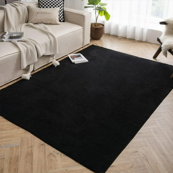 Lahome 5'x7' Fluffy Rugs for Living Room,Washable Shag Black Bedroom Rug, Not Slip Soft Fuzzy Carpet with Rubber Backing for Dorm Office