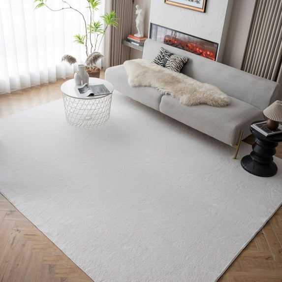Lahome 8x10 Washable Fluffy Rug for Bedroom,Large Soft Shag Rug Rugs for Living Room,Fuzzy Carpet for Nursery Playroom Teen Dorm,White