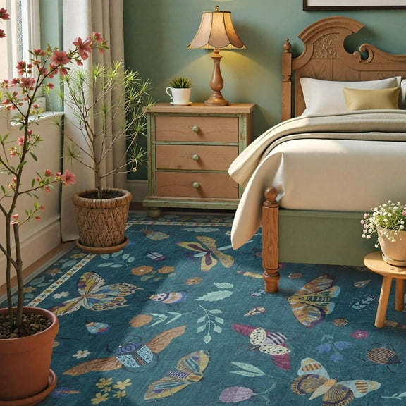 Lahome Insect Washable Rug 8'x10', NonSlip Ultra Thin Area Rug for Living Room Bedroom, Soft Carpet for Dining Room, Office, Playroom,Dark Green