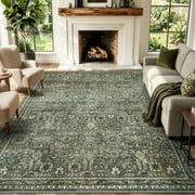 Lahome Large Dark Olive Green Area Rugs, Washable Area Rugs 9x12 Living Room, Boho Bedroom Rug Under Bed, Soft Stain Res
