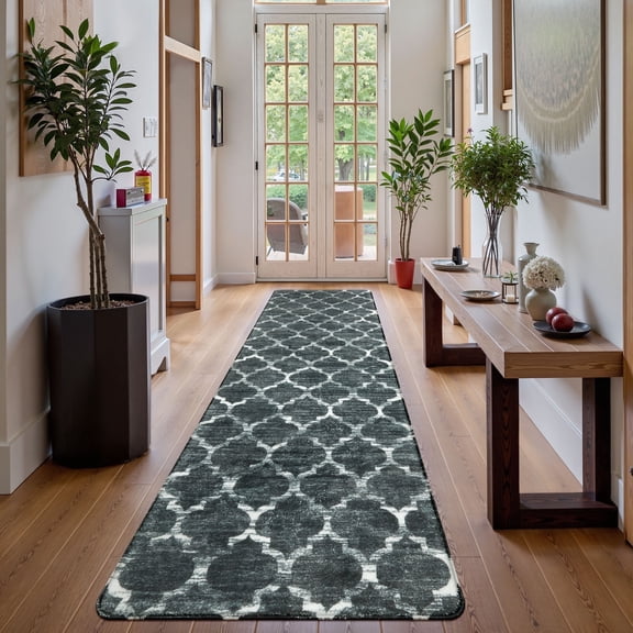 Lahome Moroccan 2x7 Runner Rug, Non-Slip Washable Lightweight Soft Dark Grey Runner Rugs for Entryway, Modern Carpet for Hallway Kitchen Laundry