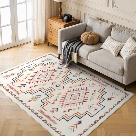 Lahome Moroccan Washable 5'x7' Area Rug, Colourful Rugs for Living Room, Soft Non-Shedding Non-Slip Aztec Tribal Carpet for Bedroom Girls Nursery, Boho Western Neutral Decor, Colourful