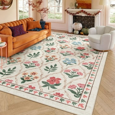 Lahome Decor 8'x10' Moroccan Boho Area Rugs,8x10ft Large Washable Bedroom Rugs,Soft Non Slip Non-Shedding Kitchen Mat Indoor Office Carpet for Living Dining Playroom Nursery Beige