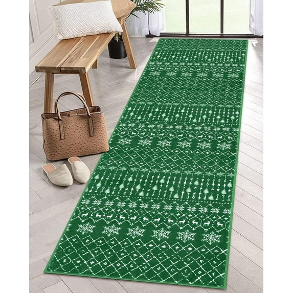 Lahome Moroccan Christmas Rug,2'x8'Christmas Runner Rug,Holiday Machine Washable Non Slip Xmas Decoration Kitchen Area Rug Mat,Indoor Christmas Carpets for Living Room,Green