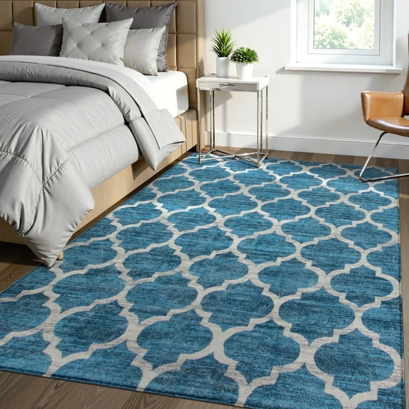 Lahome 5x7 Moroccan Washable Area Rug, Non Slip Blue Rugs for Living Room Bedroom ,Modern Carpet for Office Dining Room